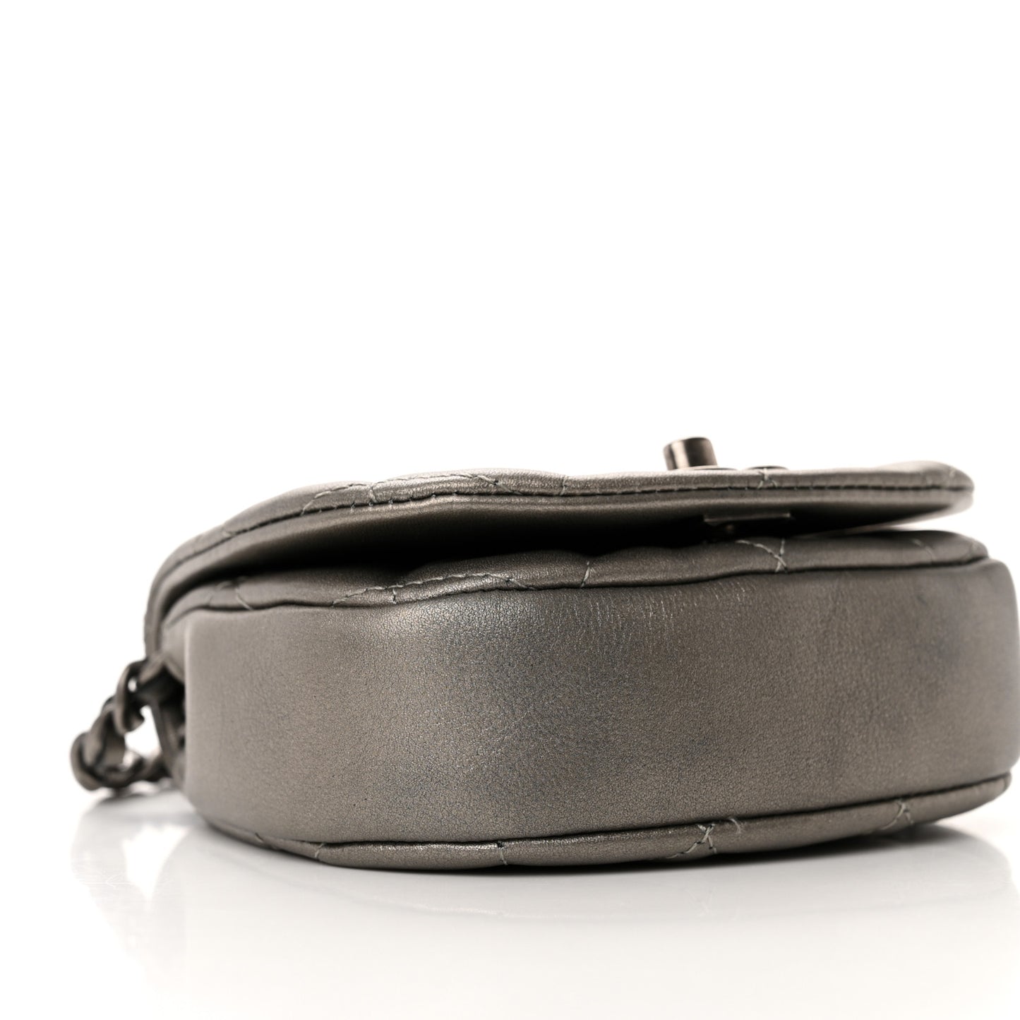 Metallic Calfskin Quilted Mini Coco Mail Clutch Ruthenium