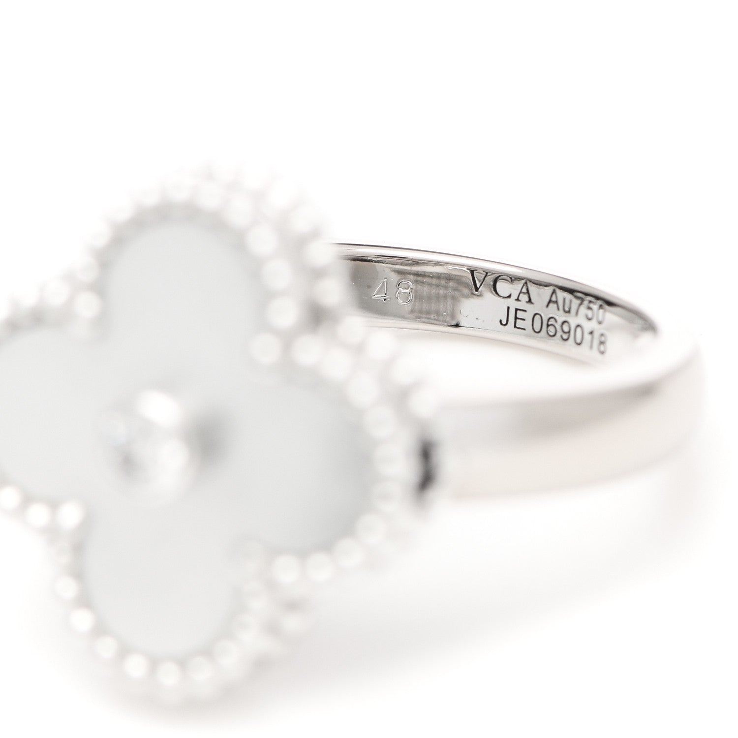 Van Cleef & Arpels 18K White Gold Diamond Mother of Pearl Vintage Alhambra Ring 48 4.5 4 of 6