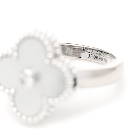 Van Cleef & Arpels 18K White Gold Diamond Mother of Pearl Vintage Alhambra Ring 48 4.5 4 of 6