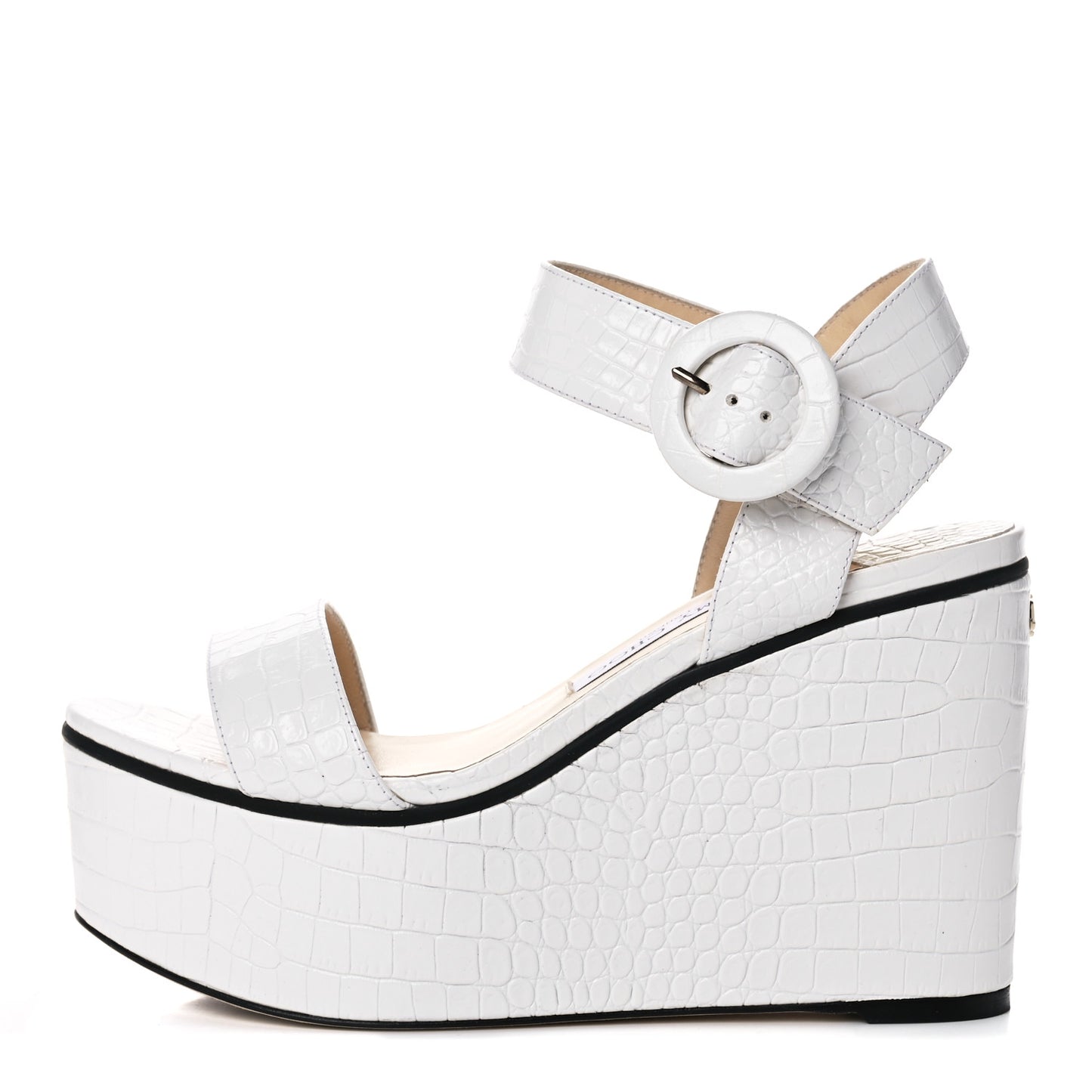 Crocodile Embossed Calfskin Abigail 100 Wedge Sandal 39 White