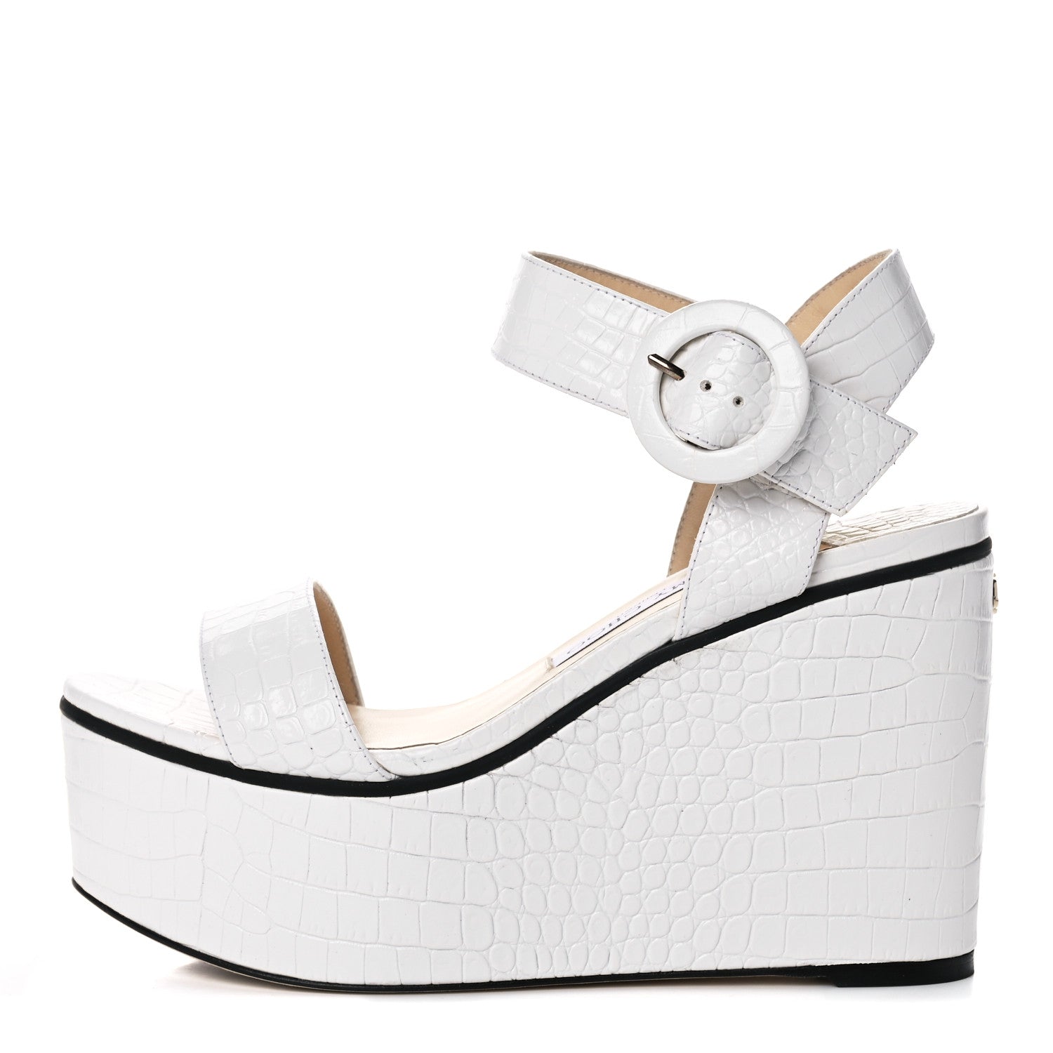 Jimmy Choo Crocodile Embossed Calfskin Abigail 100 Wedge Sandal 39 White 1 of 12
