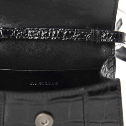 Balenciaga Shiny Calfskin Monochrome Crocodile Embossed Hourglass Top Handle Bag Mini Black 8 of 10
