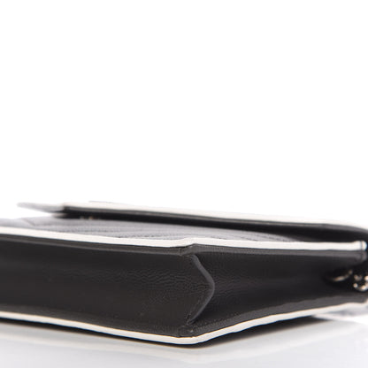 Saint Laurent Grain De Poudre Matelasse Chevron Monogram Chain Wallet Asphalt White 7 of 9