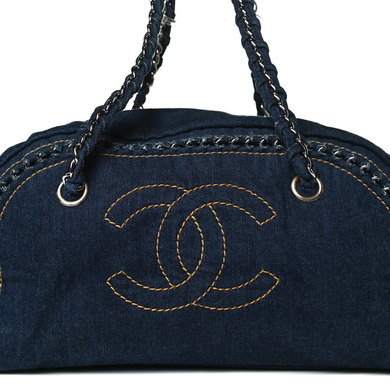 Chanel Denim Luxe Ligne Medium Bowler Blue 7 of 13