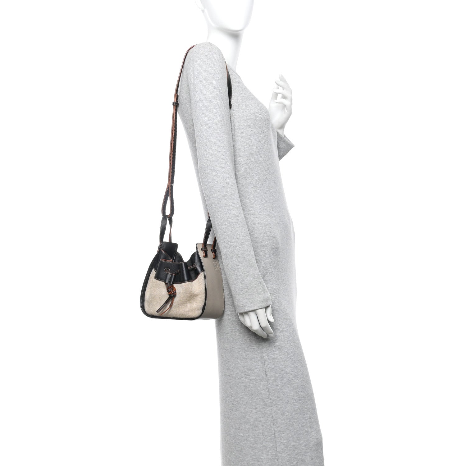 Loewe Calfskin Linen Mini Hammock Shoulder Bag Light Oat Black 2 of 13