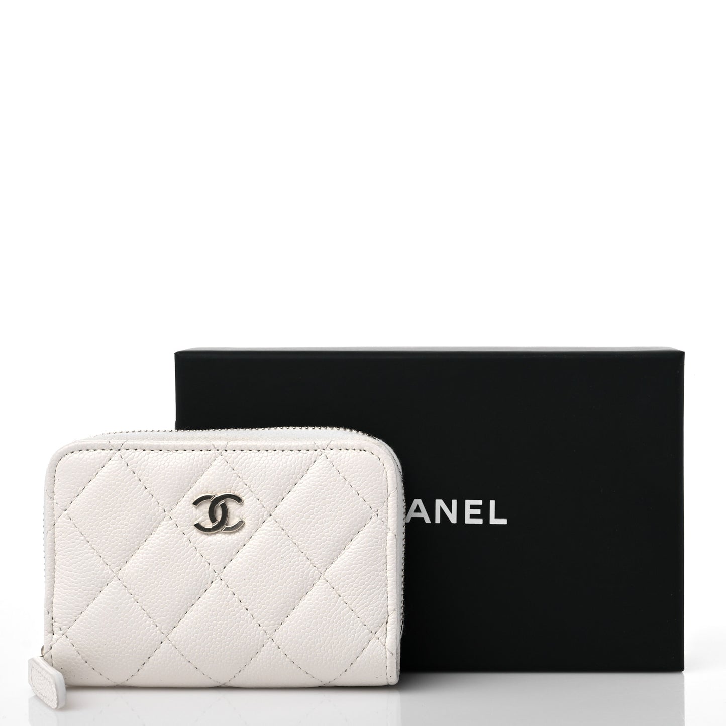Caviar Quilted Zip Coin Purse White