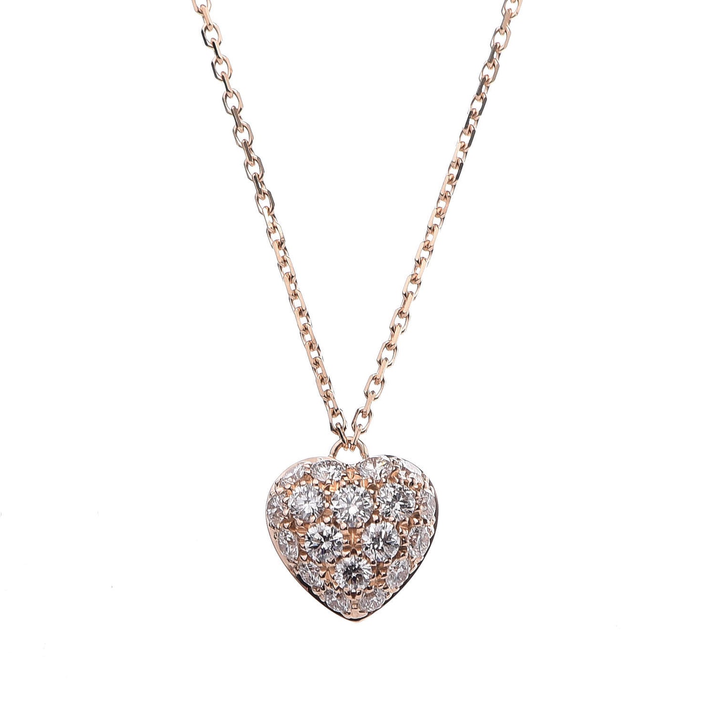 18K Pink Gold Diamond Heart Paved Pendant Necklace