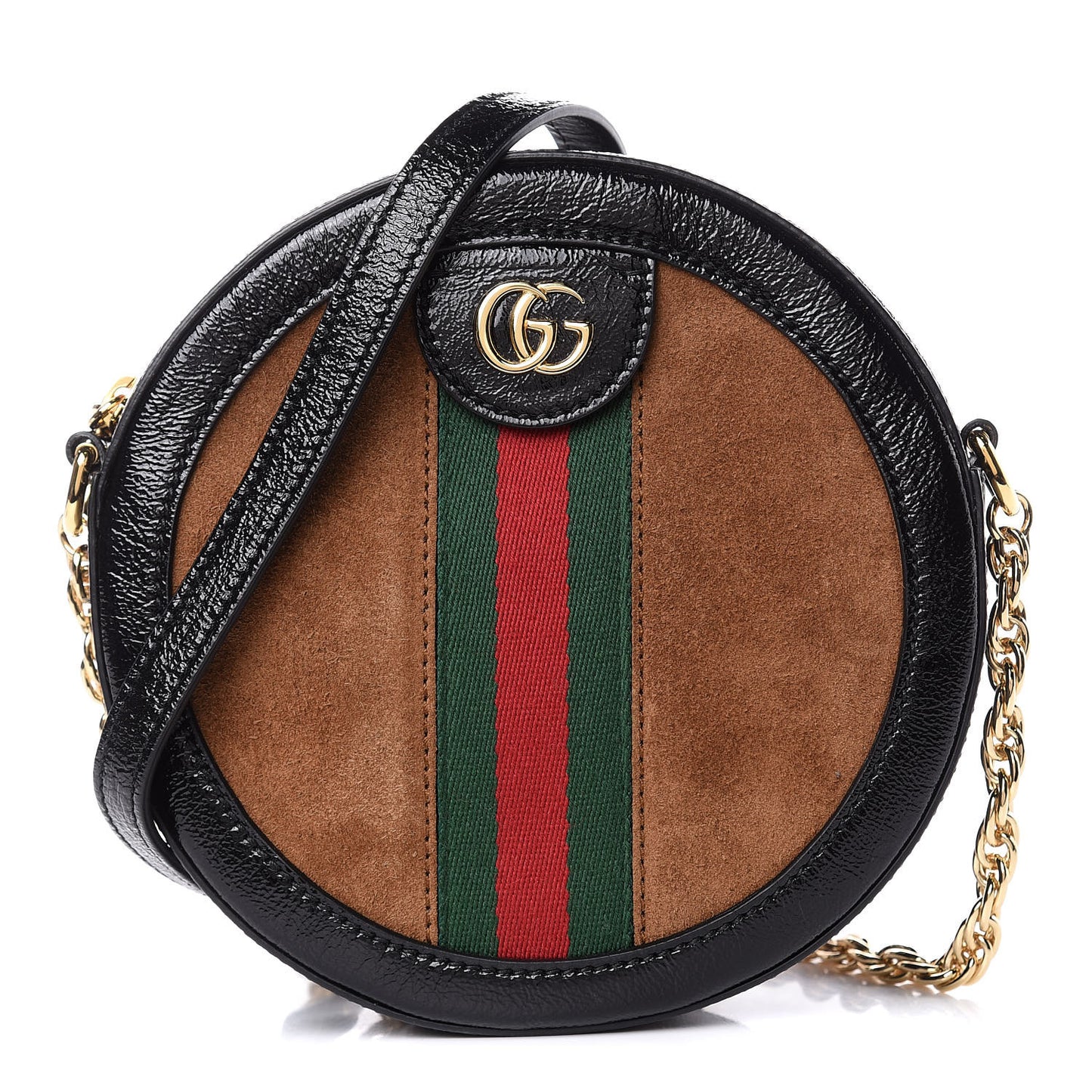 Suede Patent Web Mini Ophidia Round Shoulder Bag Nocciola Black