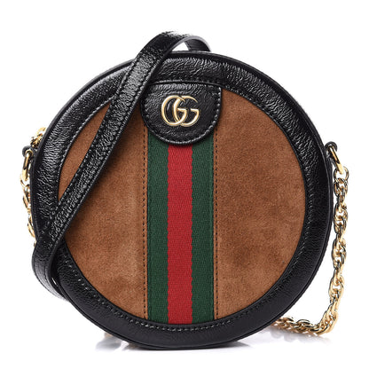Gucci Suede Patent Web Mini Ophidia Round Shoulder Bag Nocciola Black 1 of 8