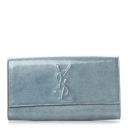 Saint Laurent Textured Patent Large Belle De Jour Clutch Metallic Light Blue 1 of 7