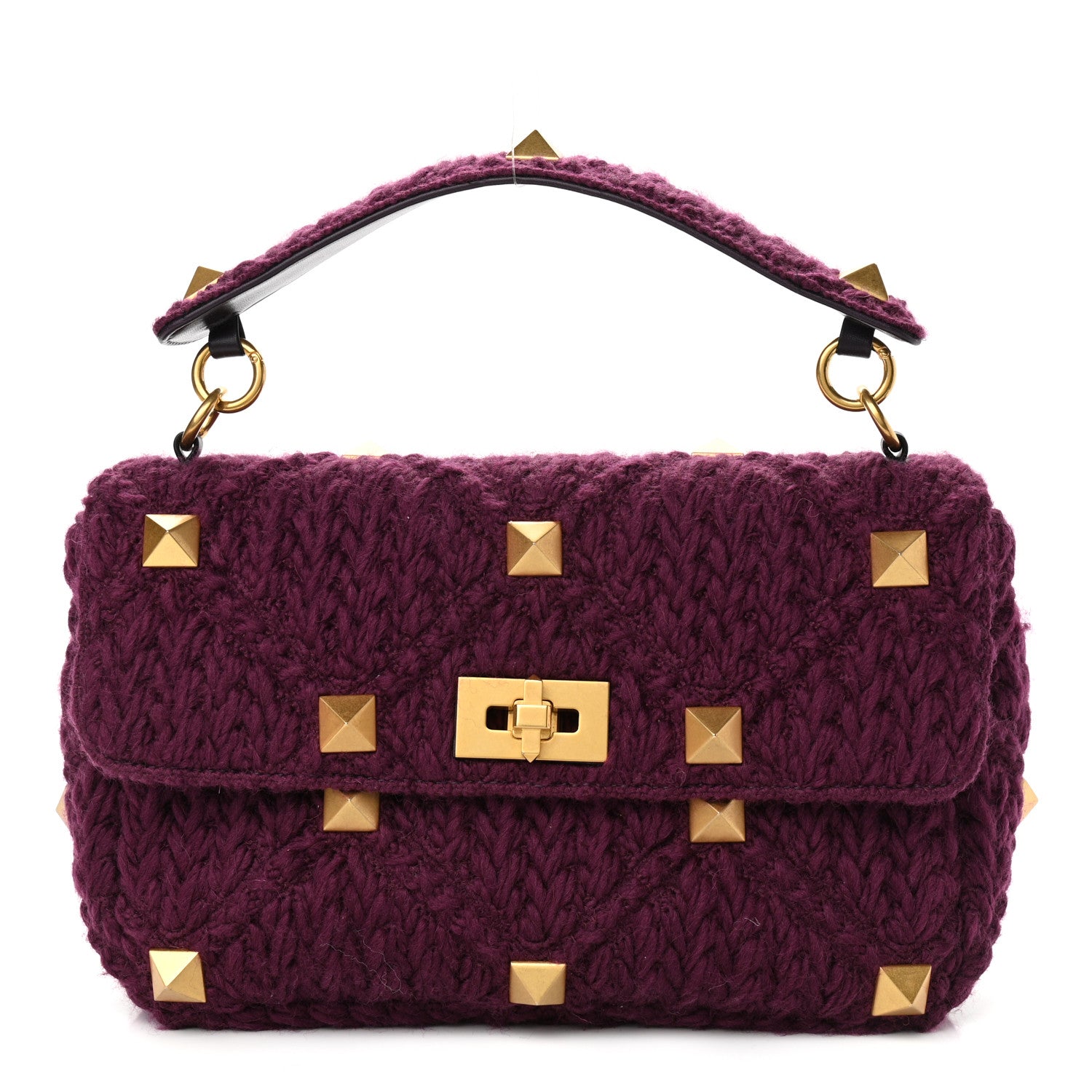 Valentino Garavani Cashmere Large Roman Stud Shoulder Bag Ripe Plum 1 of 9