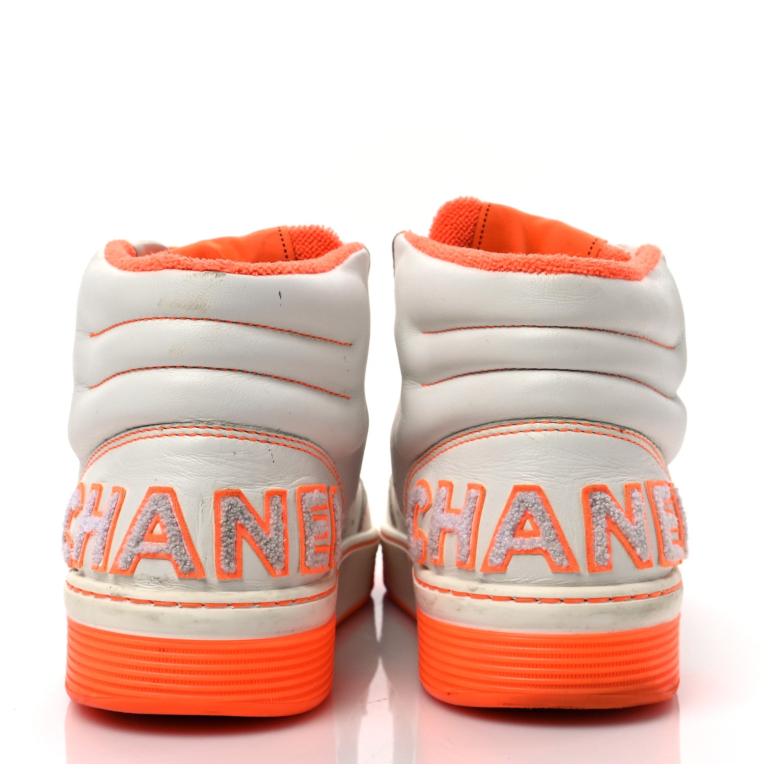 Chanel Calfskin Mens Logo High Top Sneakers 43 White Orange 5 of 9