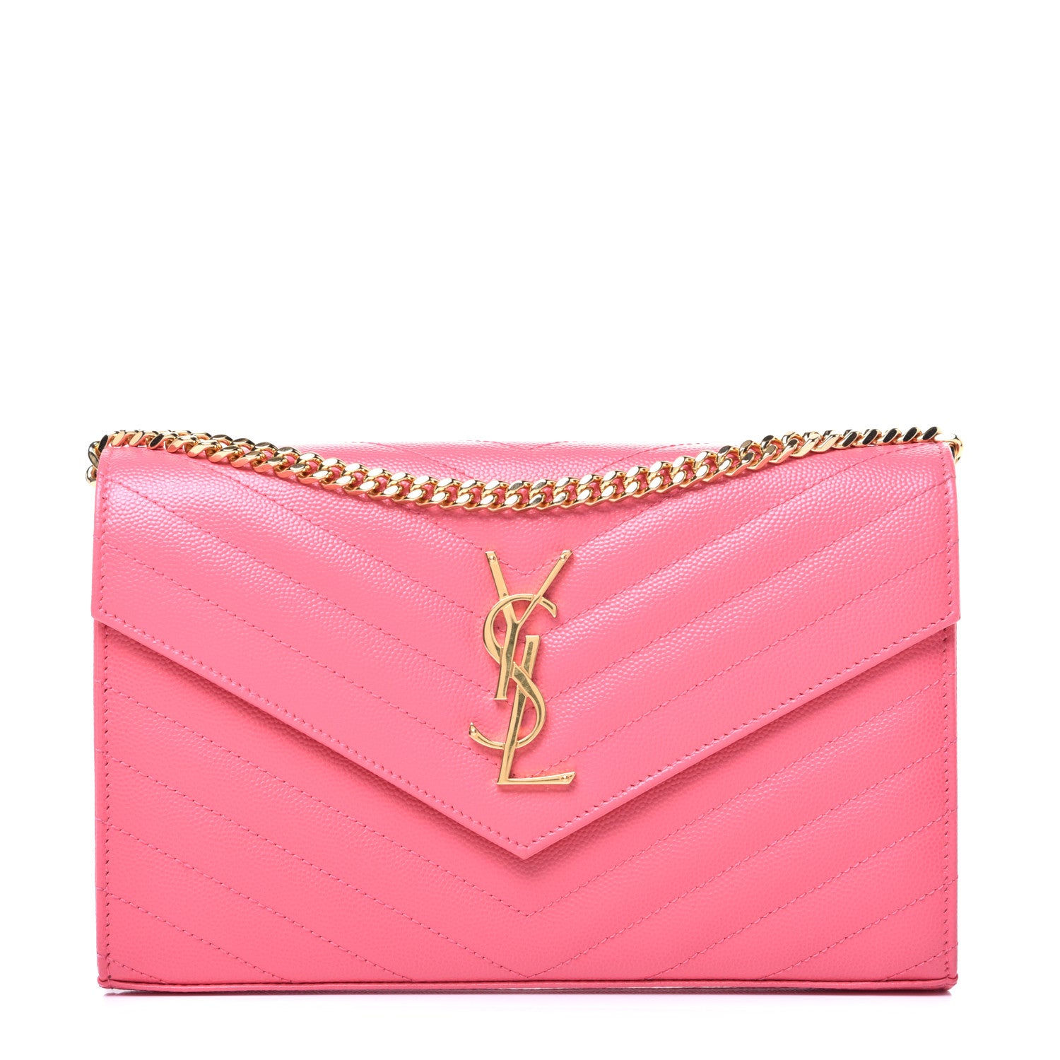 Saint Laurent Grain De Poudre Matelasse Chevron Monogram Chain Wallet Rose Clair 1 of 9