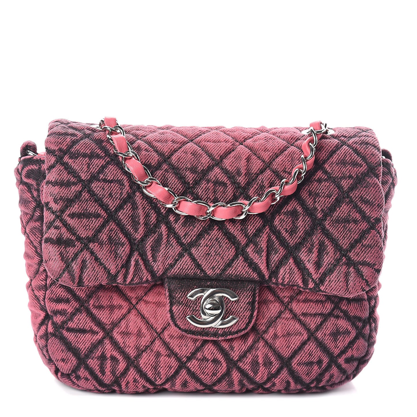 Washed Denim Quilted Small Denimpression Flap Red Black