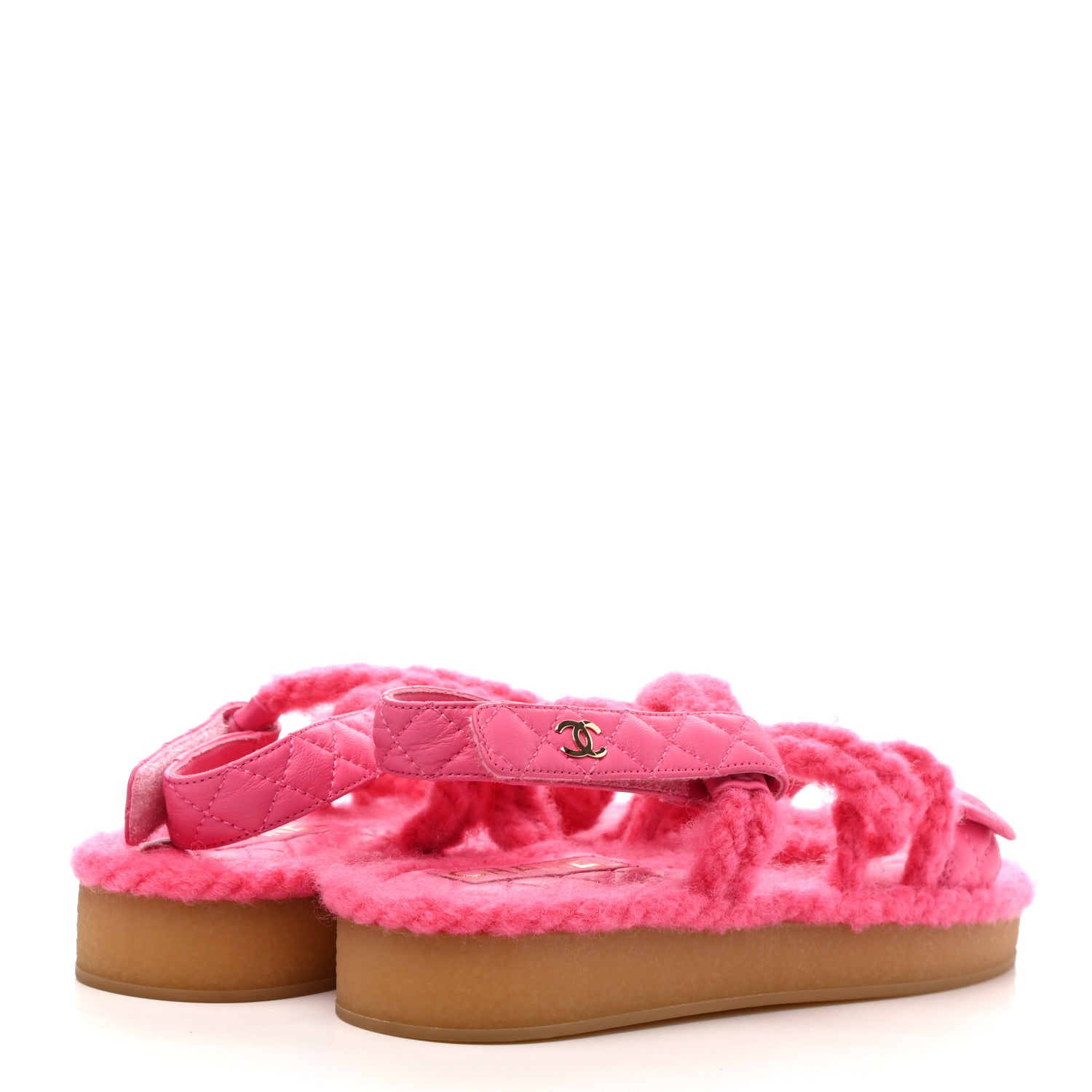 Chanel Cord Lambskin Quilted Logo Sandals 37 Pink 4 of 9