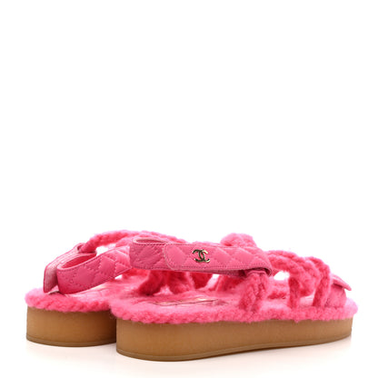 Chanel Cord Lambskin Quilted Logo Sandals 37 Pink 4 of 9