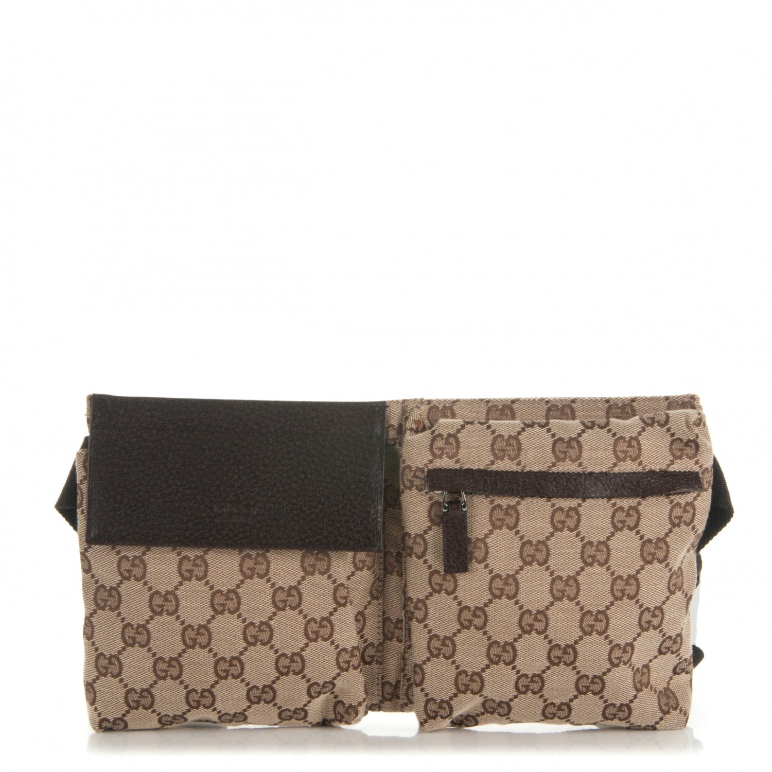 Gucci GG Monogram Double Pocket Belt Bag Dark Brown 1 of 7