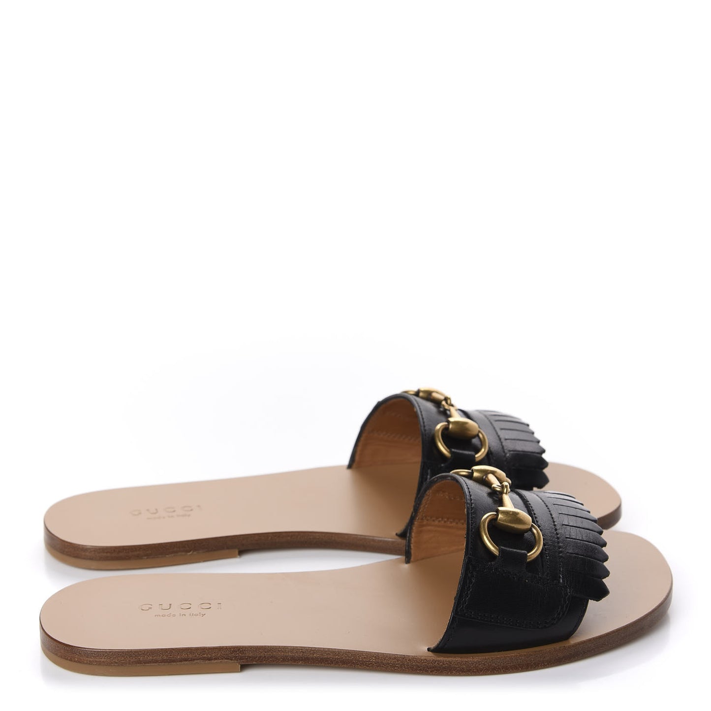 Malaga Kid Fringe Horsebit Slide Sandals 36.5 Black