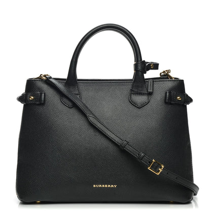 Burberry Grainy Calfskin Leopard Print Medium Banner Tote Black 1 of 8