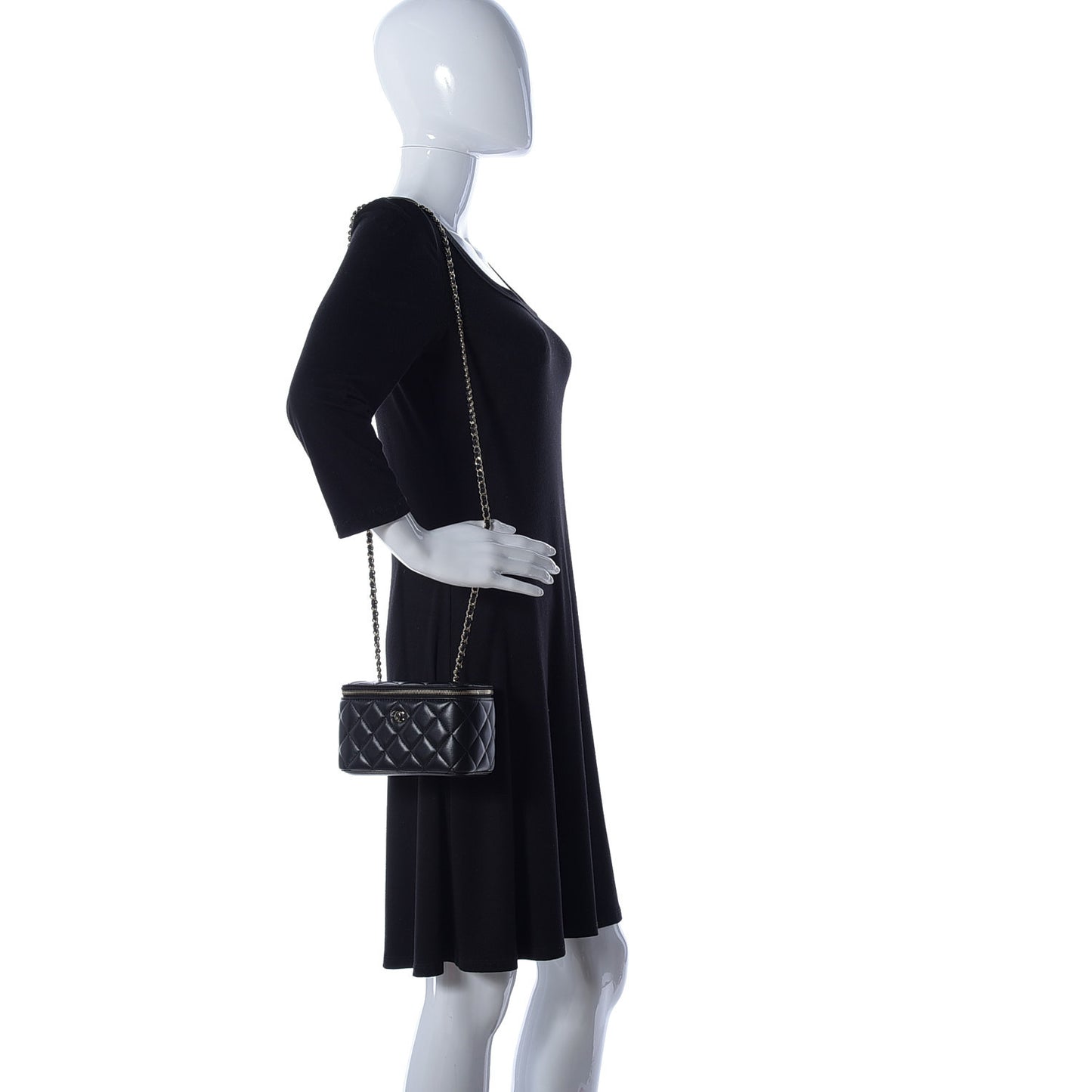 Lambskin Quilted Small Vanity Case With Chain Black