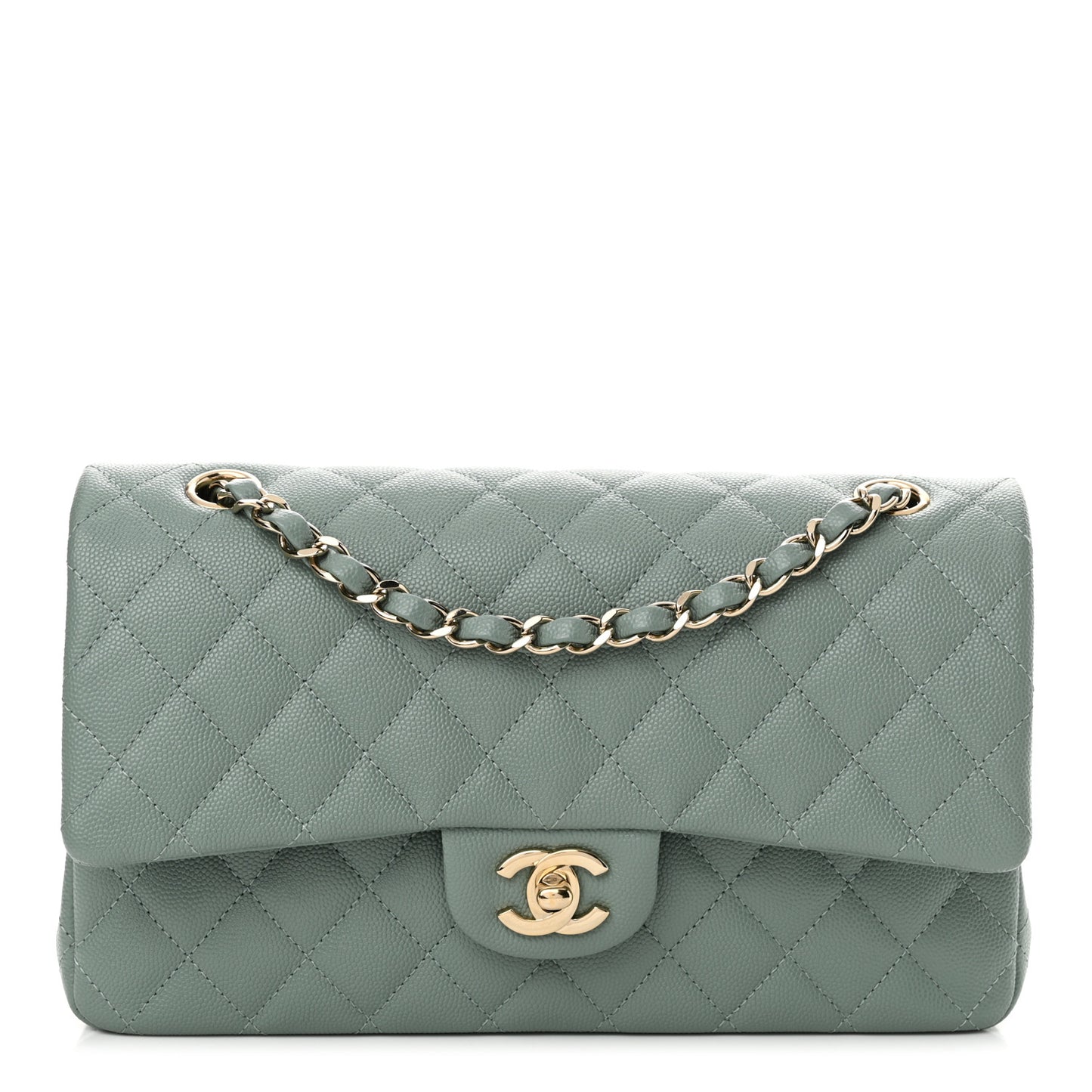 Caviar Quilted Medium Double Flap Dark Green