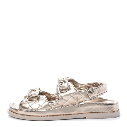 Chanel Metallic Lambskin Velcro Dad Sandals 38.5 Light Bronze 1 of 8