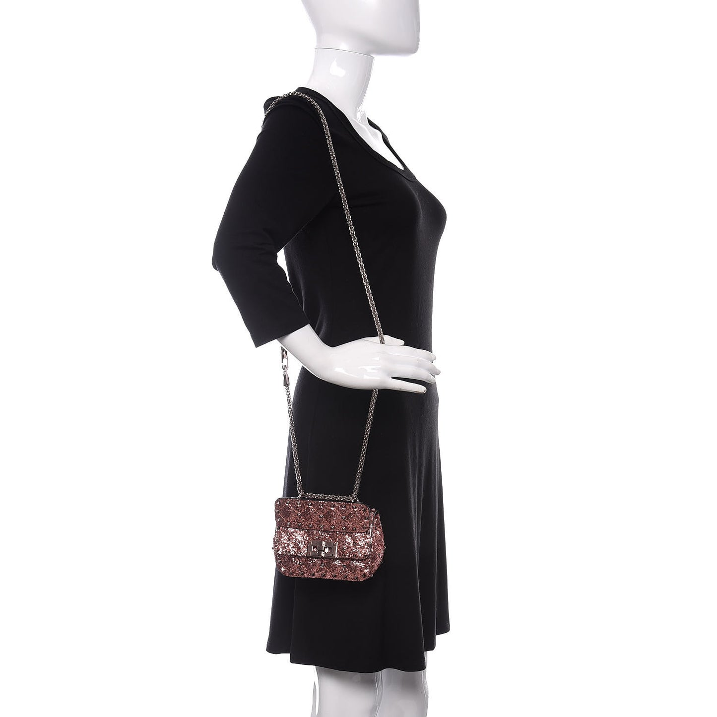 Glitter Micro Rockstud Spike Shoulder Bag Antique Pink