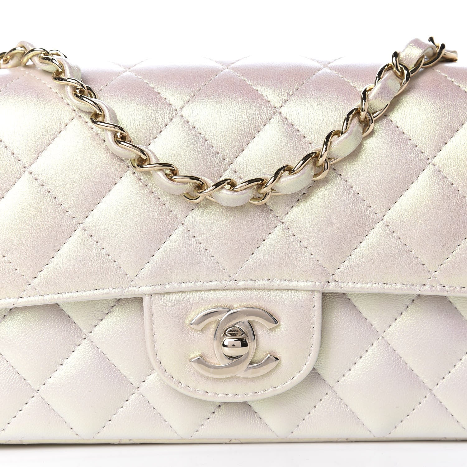 Chanel Iridescent Lambskin Quilted Mini Rectangular Flap Ivory 10 of 11