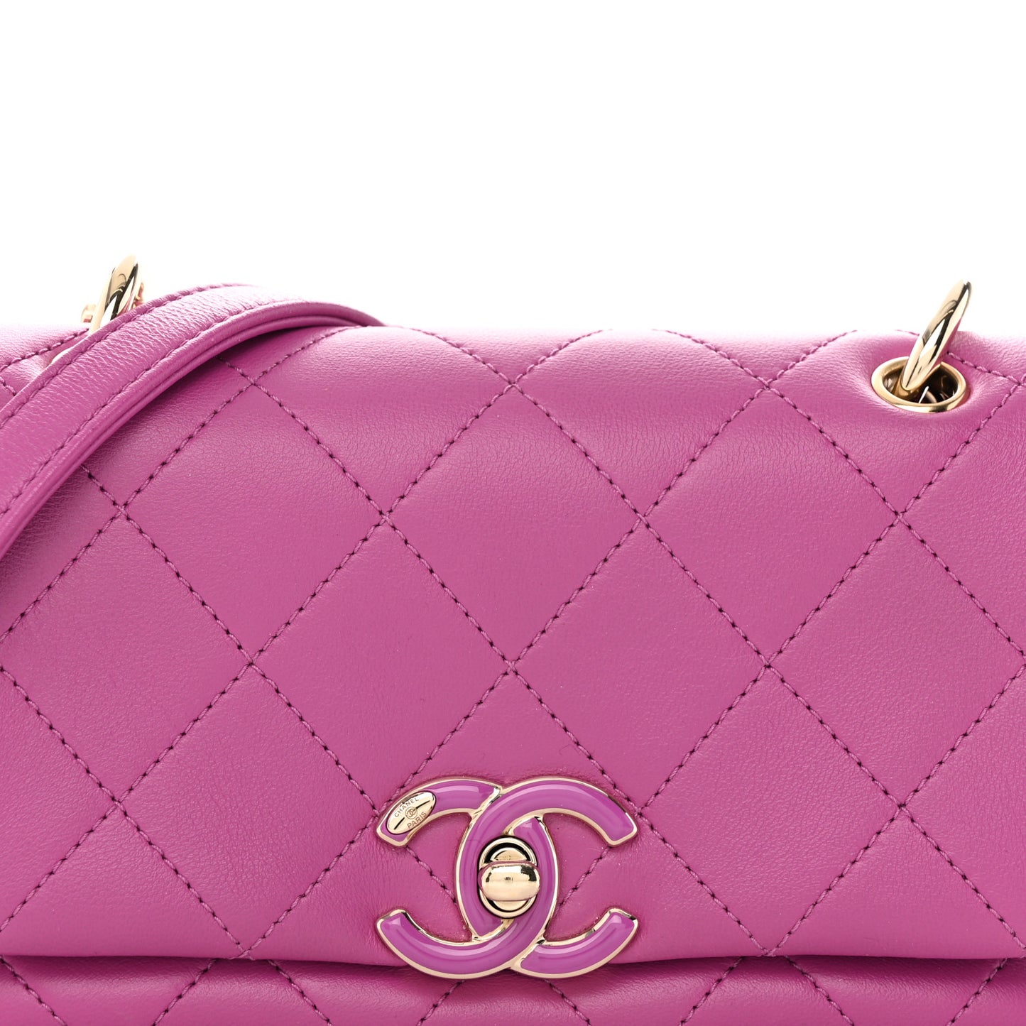 Lambskin Enamel Quilted Small Woven Logo Flap Purple