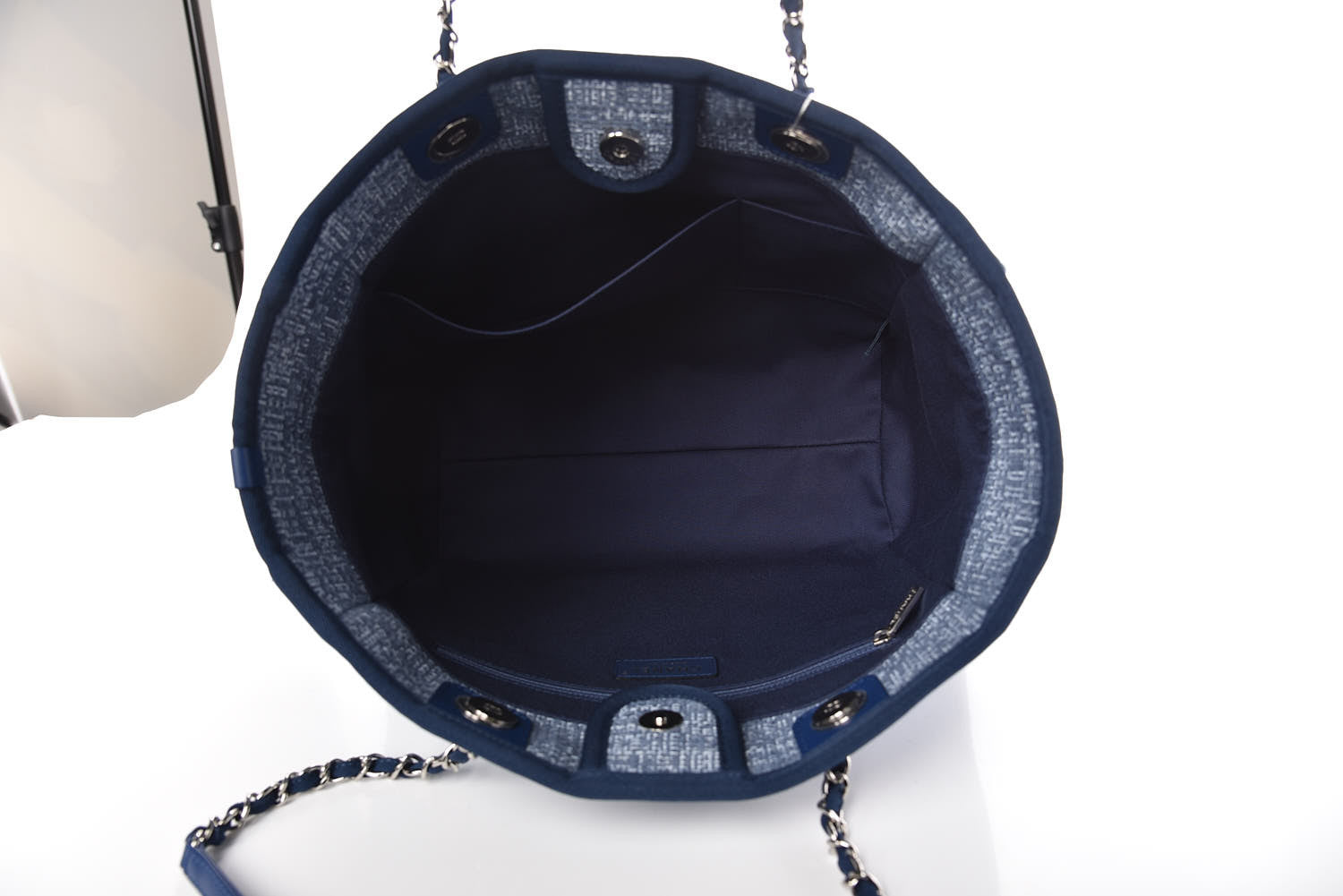 Chanel Woven Straw Raffia Small Deauville Tote Blue 8 of 8
