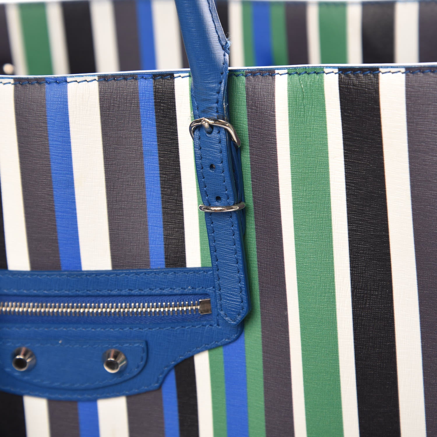 Balenciaga Veau Striped Papier B4 Zip Around Tote Variante Blue 15 of 19