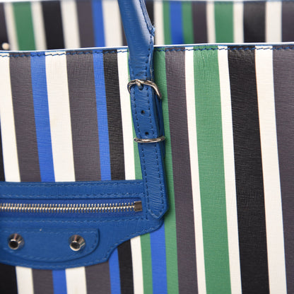 Balenciaga Veau Striped Papier B4 Zip Around Tote Variante Blue 15 of 19