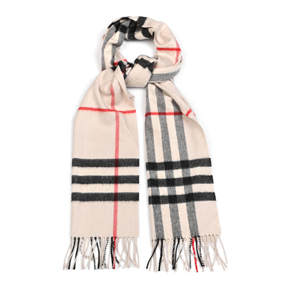Burberry Cashmere Giant Check Fringe Scarf Stone 1 of 3