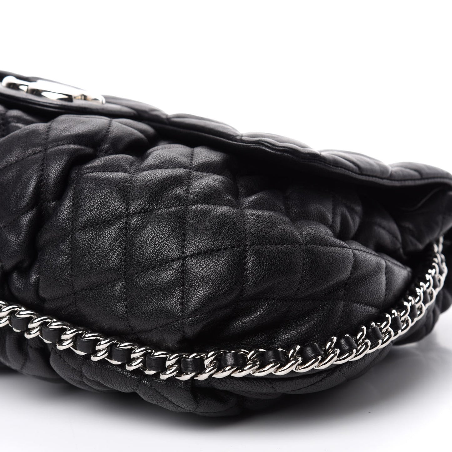 Washed Lambskin Quilted Large Chain Around Messenger Black