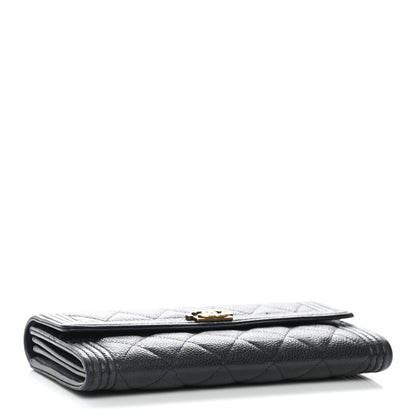 Chanel Caviar Quilted Large Boy Gusset Flap Wallet Blue 4 of 9