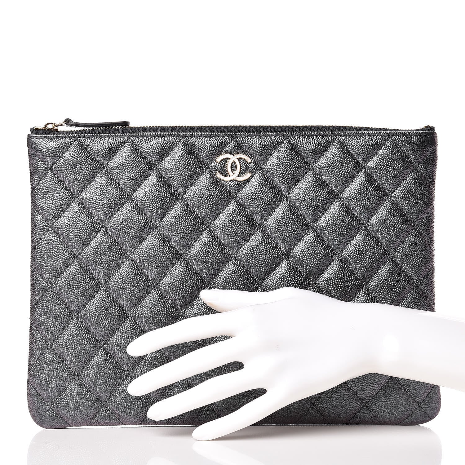 Chanel Iridescent Caviar Quilted Large Cosmetic Case Black 2 of 11