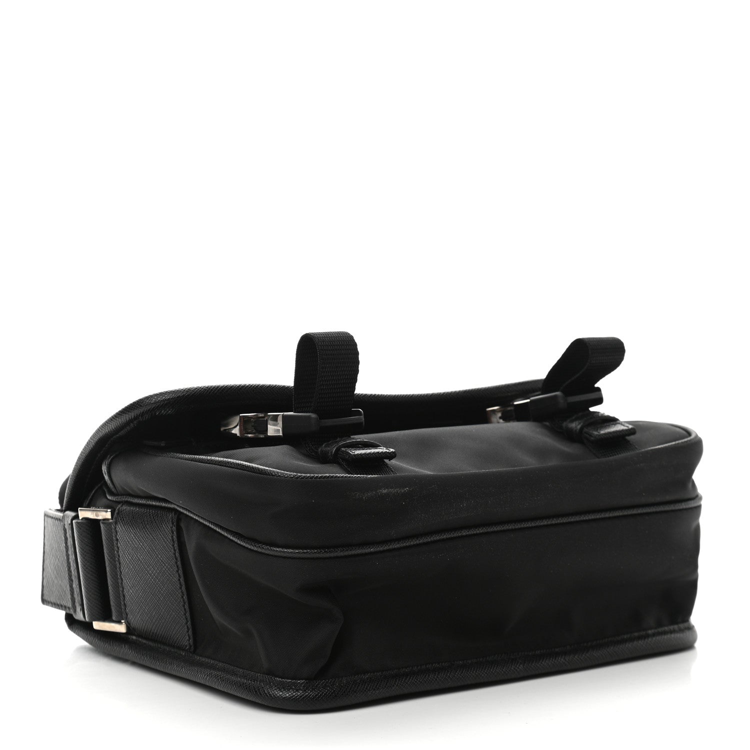 Prada Tessuto Nylon Saffiano Pocket Double Snap Buckle Messenger Shoulder Bag Black 4 of 11
