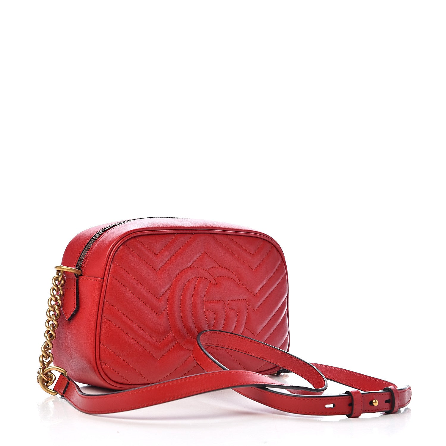 Gucci Calfskin Matelasse Small GG Marmont Chain Shoulder Bag Hibiscus Red 2 of 10