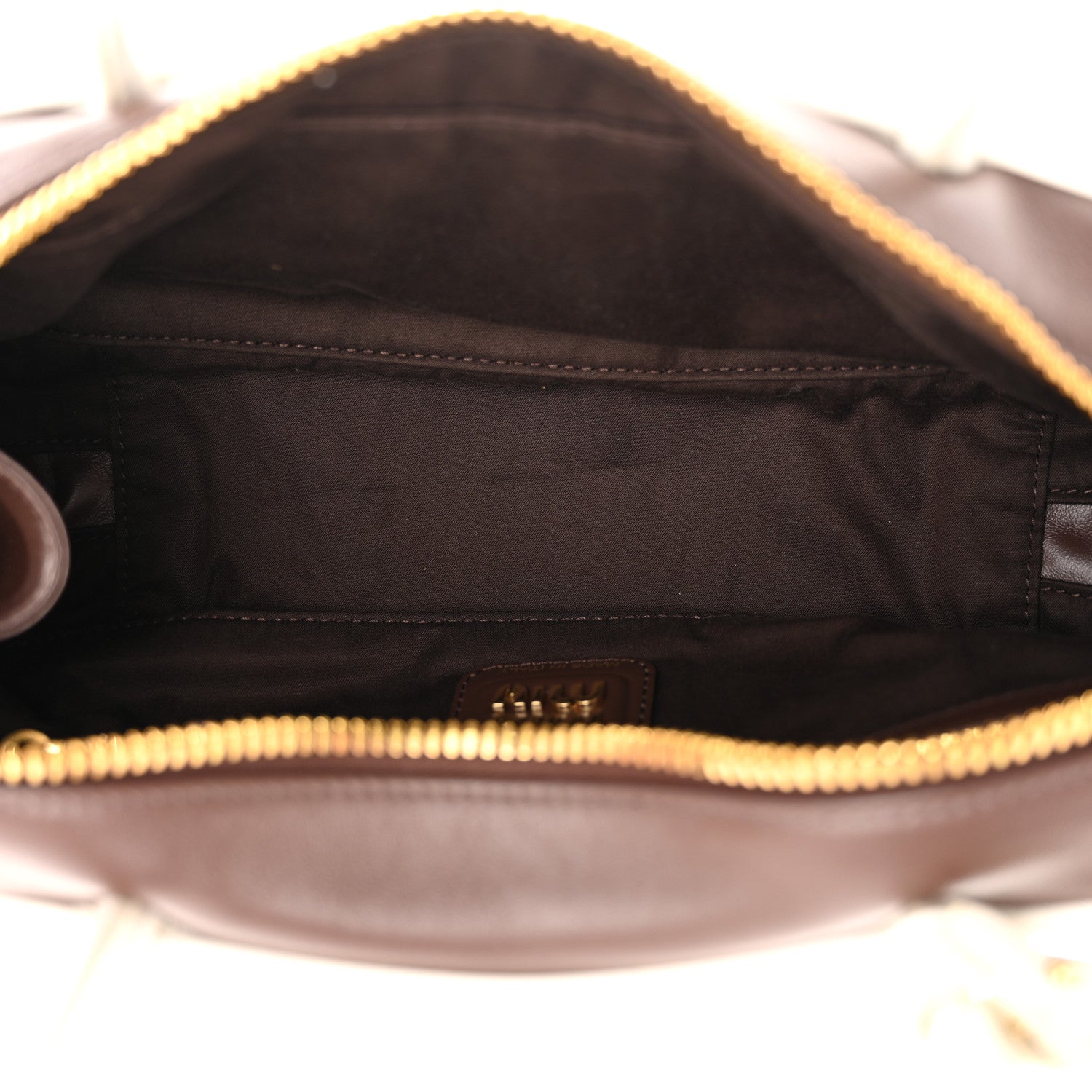 Miu Miu Calfskin Softy Small Beau Contrast Top Handle Bag Briarwood White 5 of 9