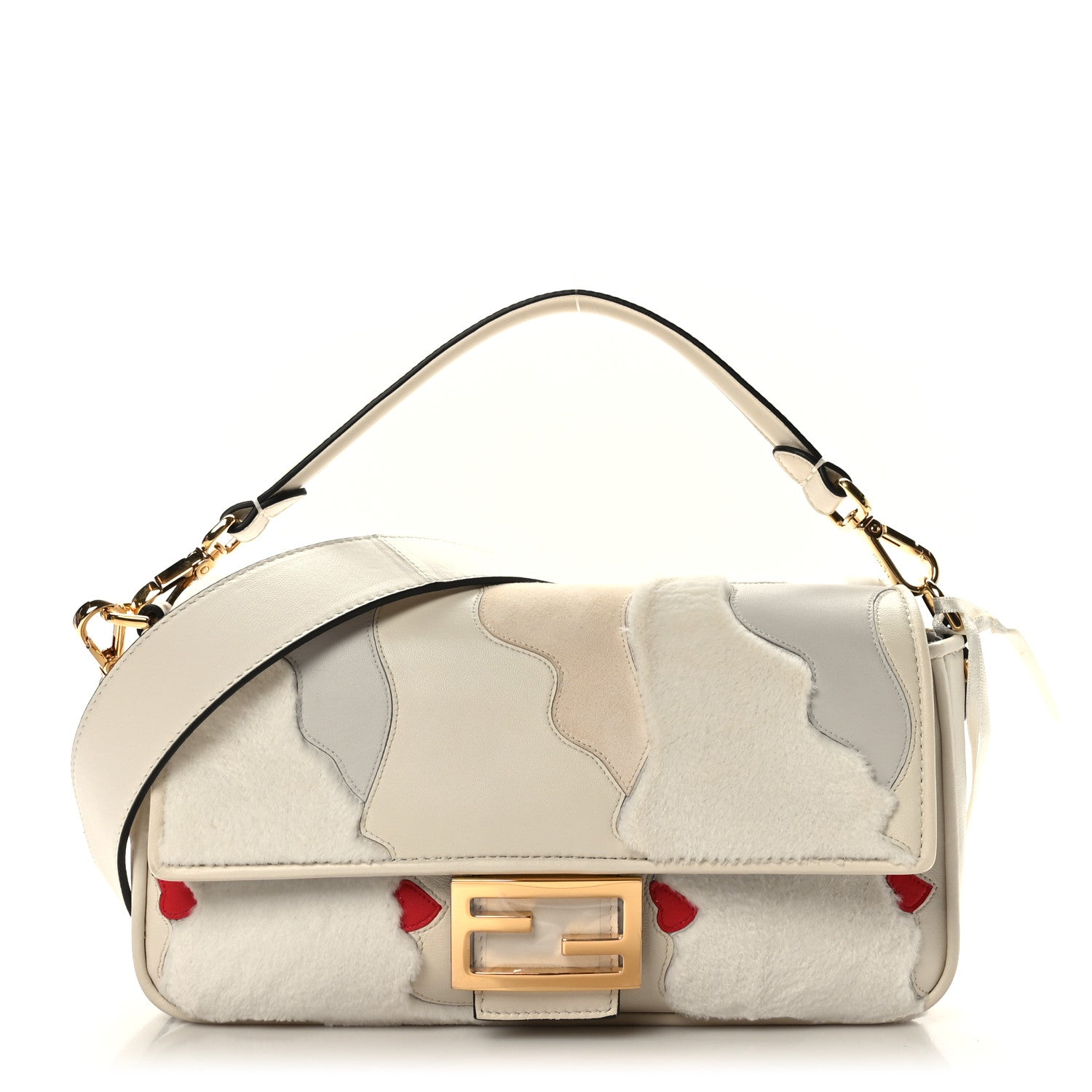 Fendi Mink Fur Nappa Faces Baguette Multicolor Bianco Carta 1 of 8