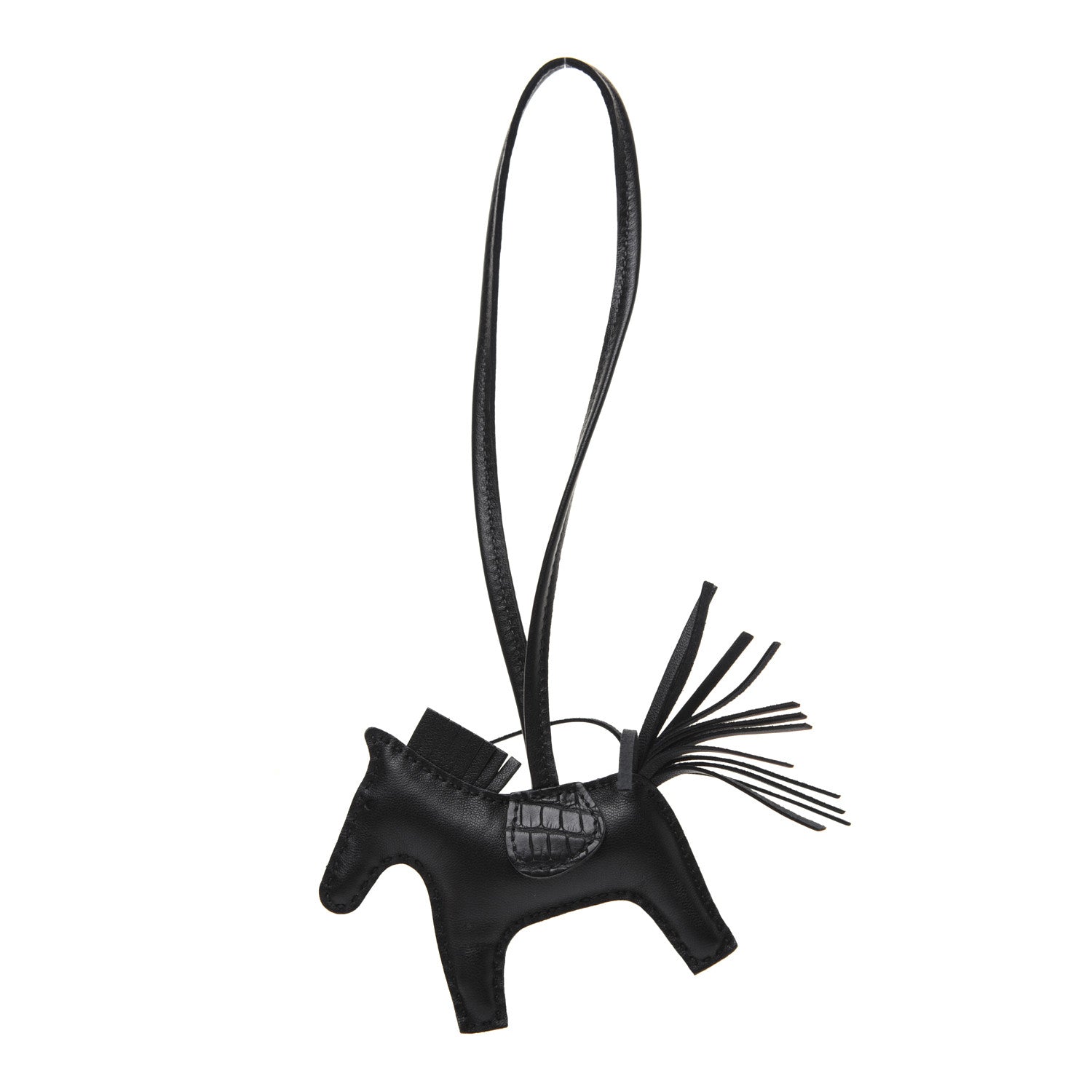 Hermes Milo Lambskin Matte Alligator Touch Grigri Rodeo Horse Bag Charm PM So Black 1 of 5