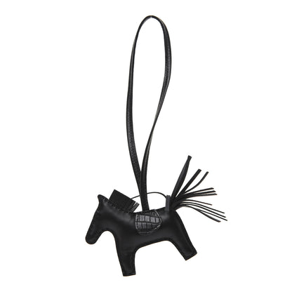 Hermes Milo Lambskin Matte Alligator Touch Grigri Rodeo Horse Bag Charm PM So Black 1 of 5