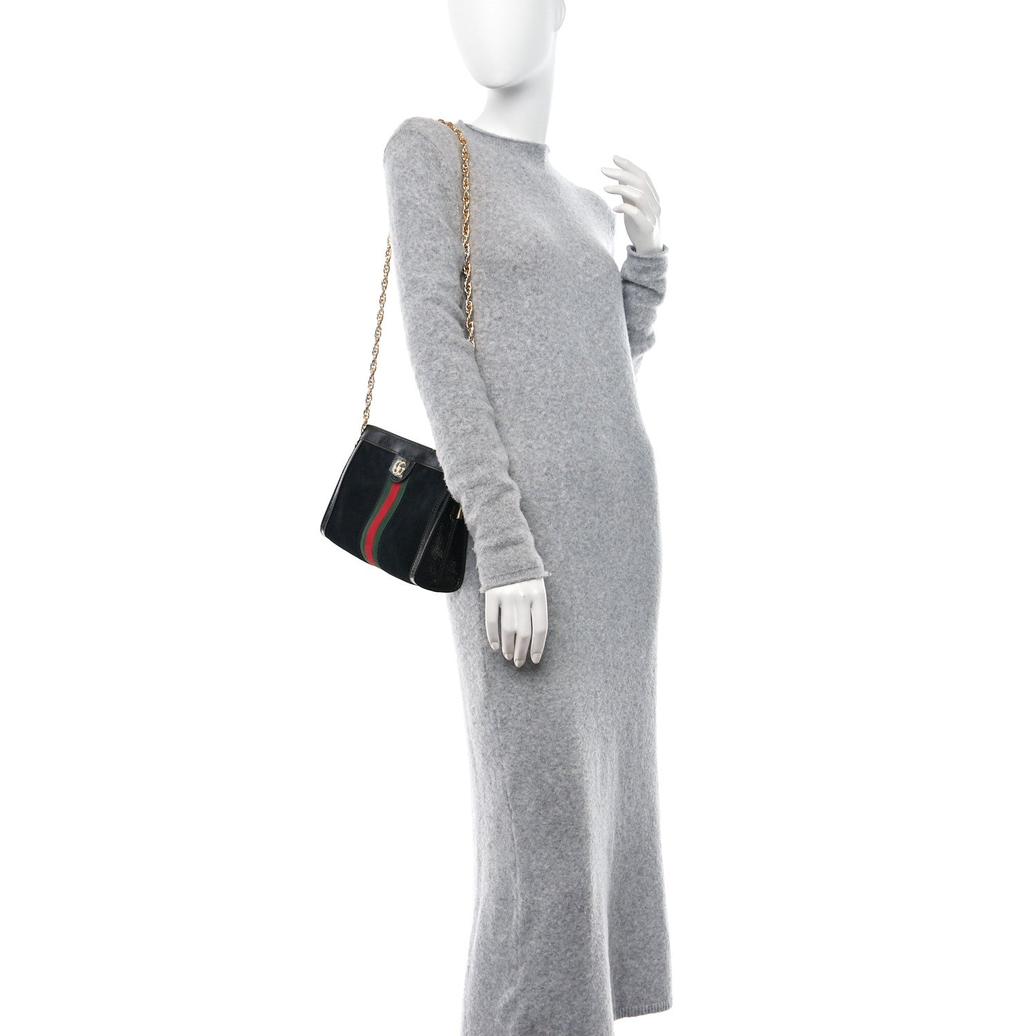 Gucci Suede Patent GG Web Small Ophidia Chain Shoulder Bag Black 2 of 10