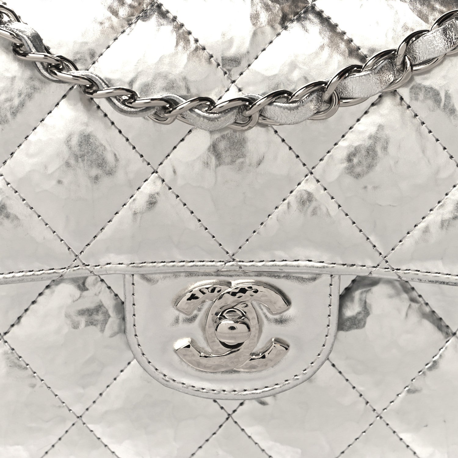 Chanel Hammered Metallic Calfskin Quilted Small Double Flap Silver 8 of 13