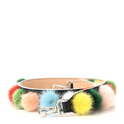 Fendi Vitello Dolce Mink Fur Bi-Color Pom Pom Strap You Black Makeup Multicolor 1 of 5