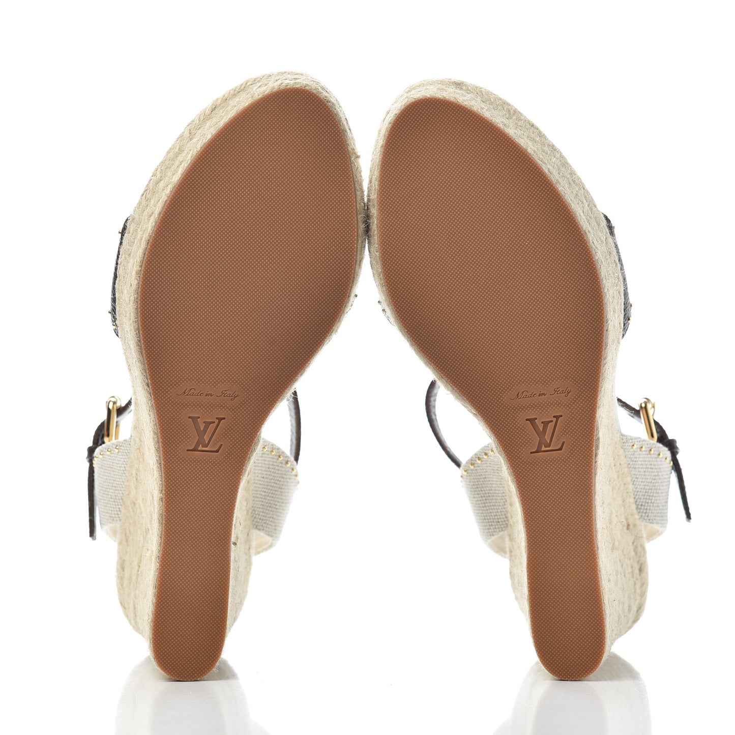 Canvas Patent Monogram Coastline Wedge Sandals 39 Beige