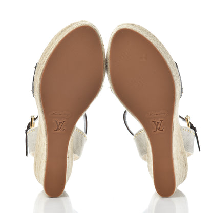 Louis Vuitton Canvas Patent Monogram Coastline Wedge Sandals 39 Beige 6 of 10