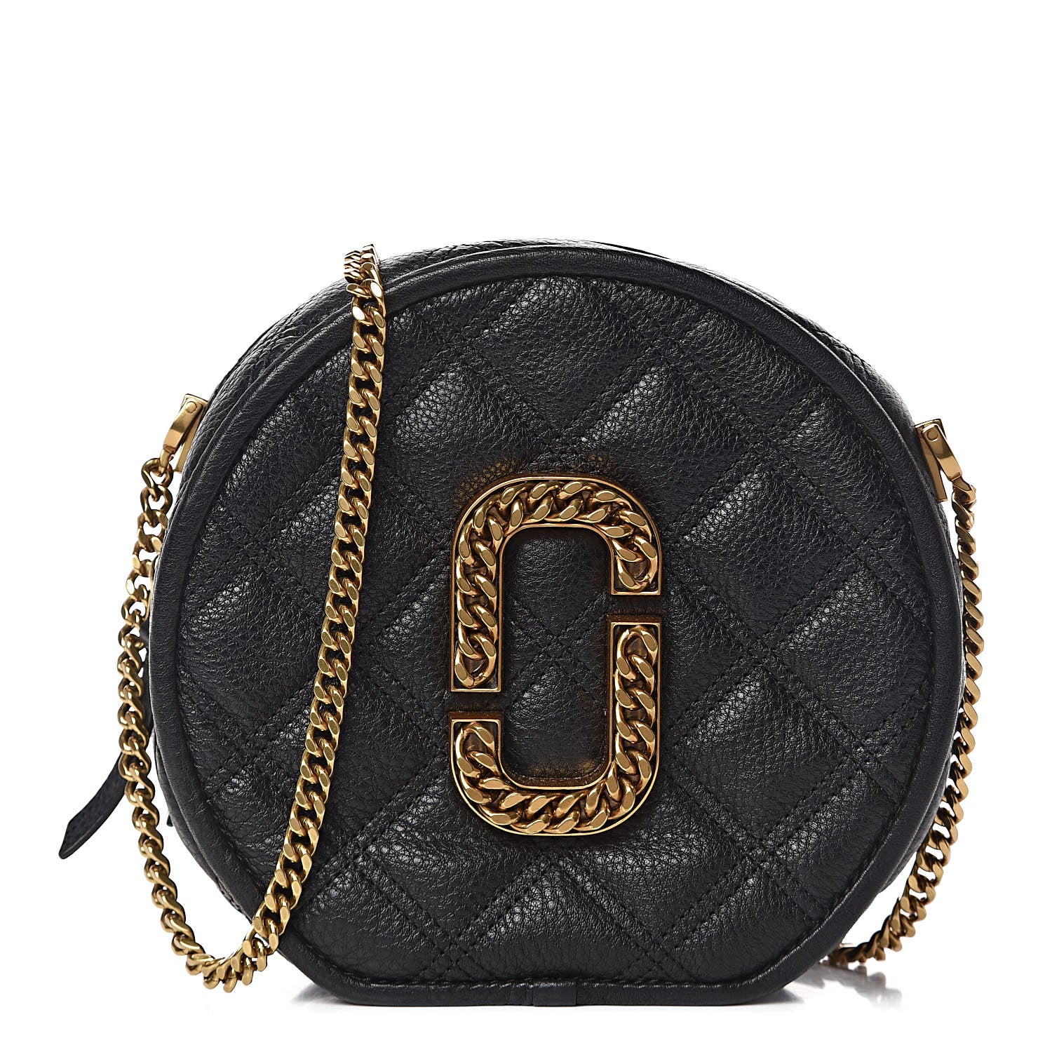 Marc Jacobs Grained Calfskin Quilted The Status Round Crossbody Black 1 of 11