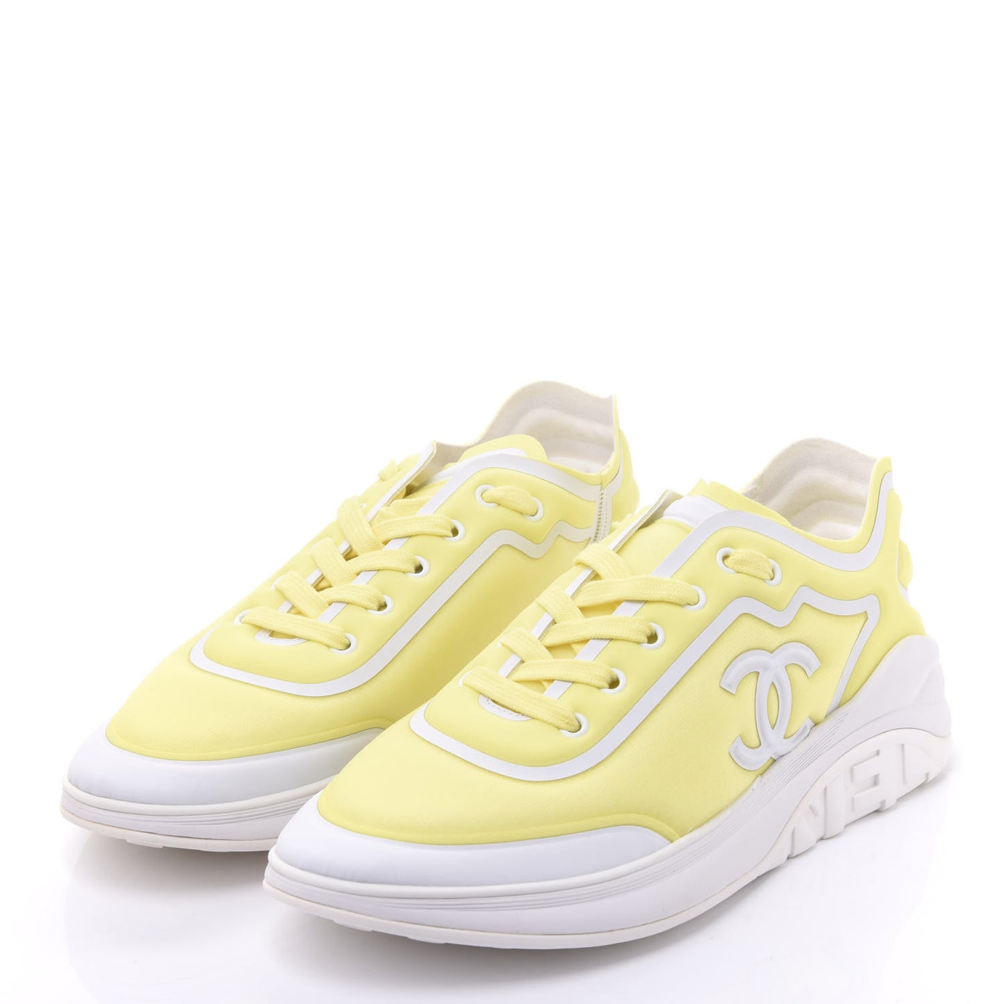 Calfskin Mesh Lycra Logo Sneakers 41 Yellow