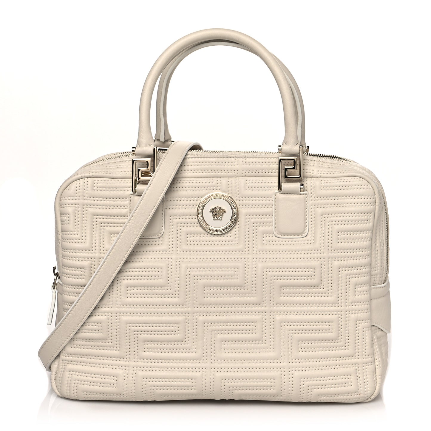 Calfskin Icon Quilted Shoulder Bag White